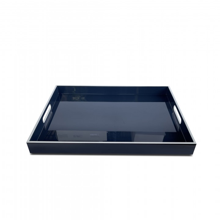 Navy lacquer rectangular tray with white border 45*35*H4cm